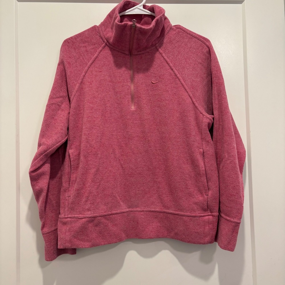 Nike Womens Pink Heathered Quarter Zip Pullover Sweatshirt Size M Pocketed